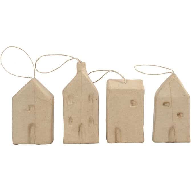 Huisjes, 4 stuks, papier mache - Afbeelding 2
